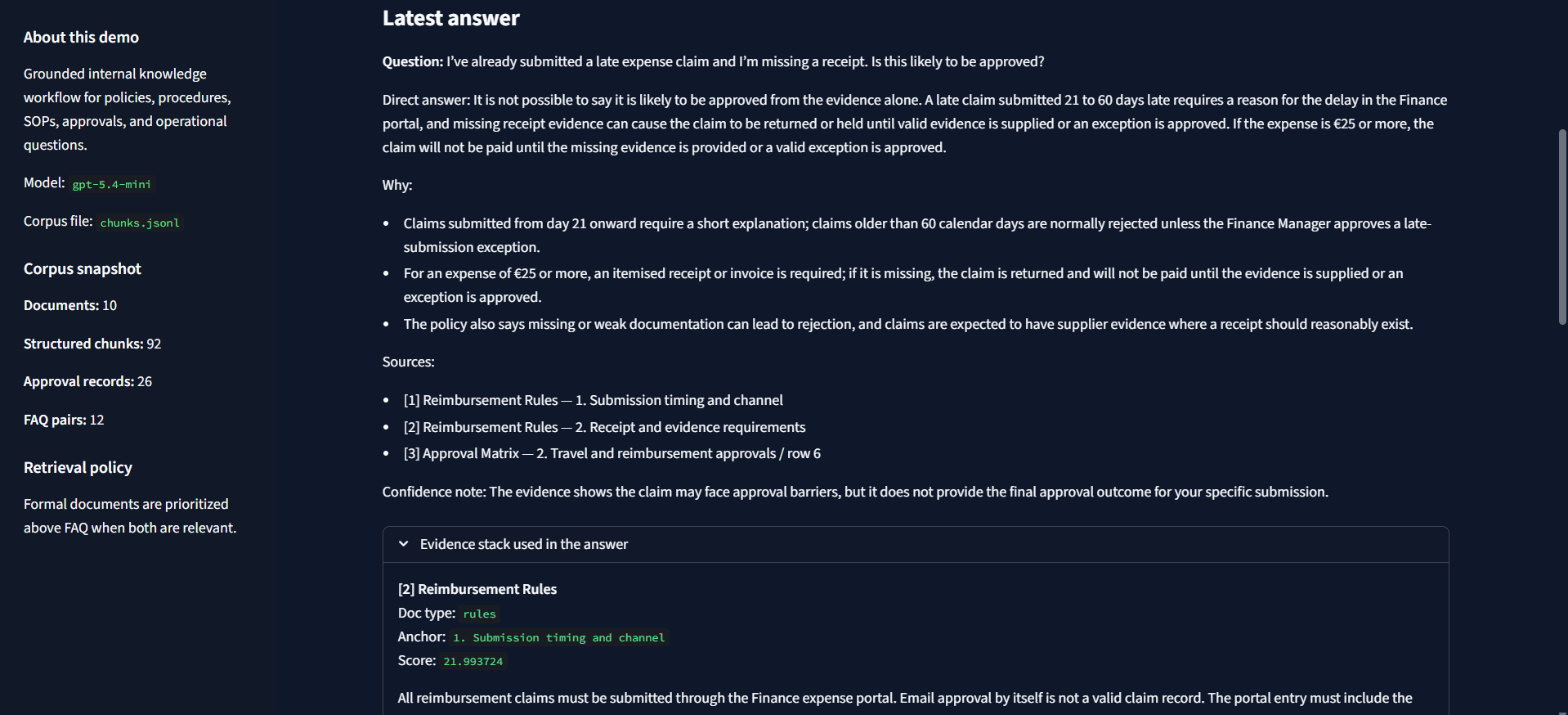 Human ambiguous operational question handled by the Northstar knowledge assistant